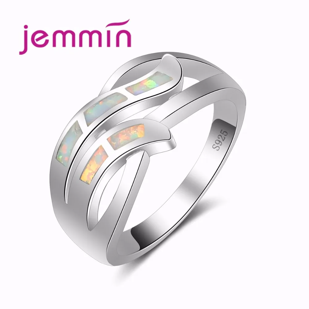 

Jemmin Top Quality S90 Silver Color Jewelry Fashion Rainbow Opal Ring New Twist Cross Hollow Band Stylish Dazzling Anillo