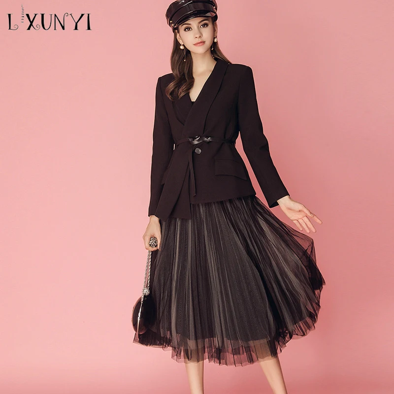 blazer dress with pleated skirt