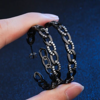 

Chain Design Rhinestone Cubic Zircon Luxury Hoop Earrings for Women Black/Gold Filled Fashion Jewelry Dropshipping