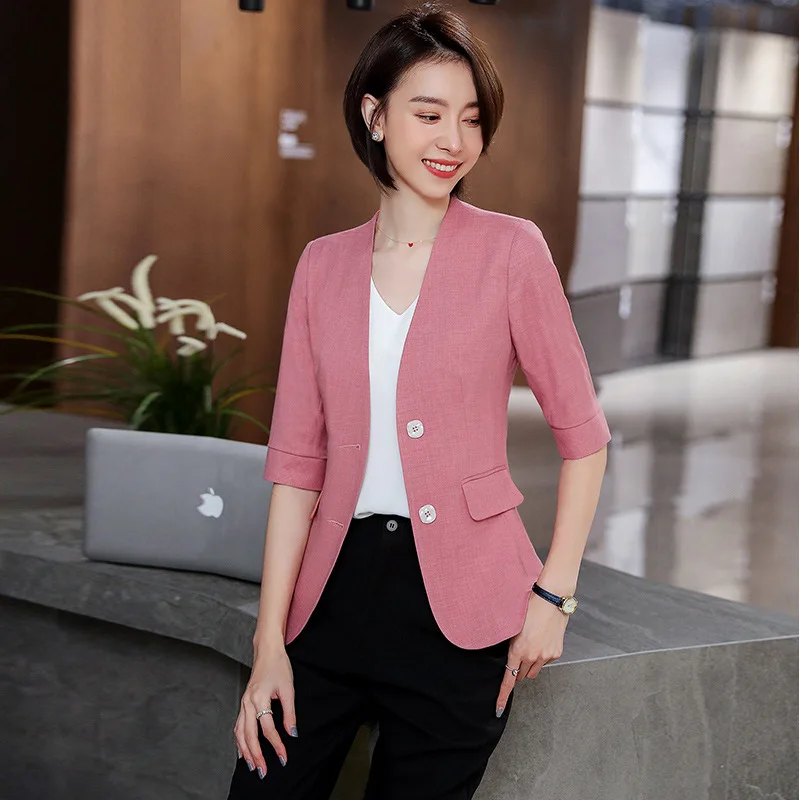

Women's suit jacket 2019 new summer single-breasted solid color Slim five-point sleeve small suit large size female jacket