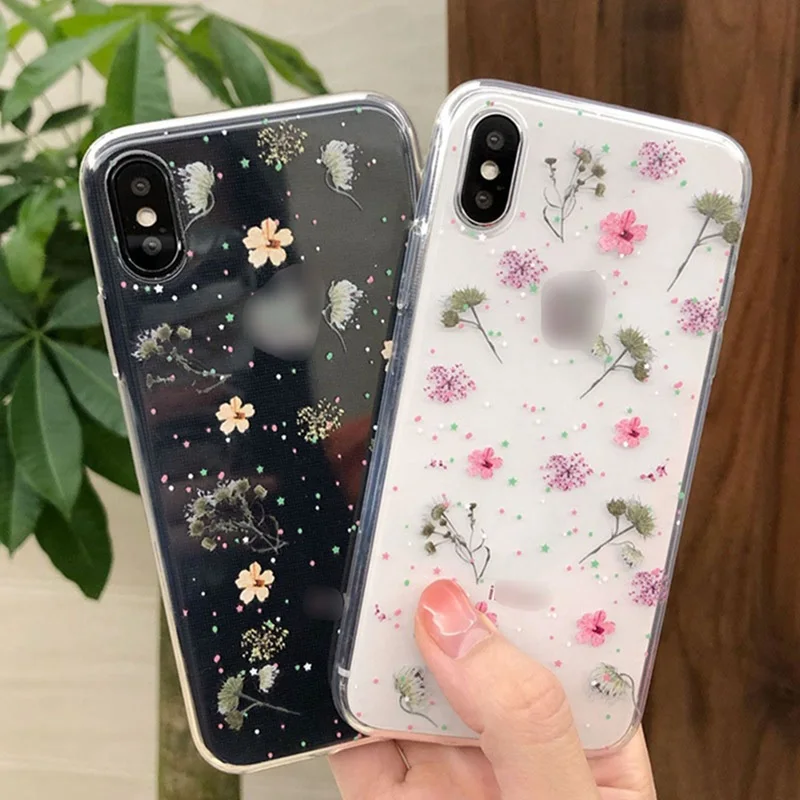 

Transparent Anti-embossed Dried Flowers Phone Case For Iphone 6 6s 7 Plus All Inclusive Anti-fall Soft Cover XS Max XS XR