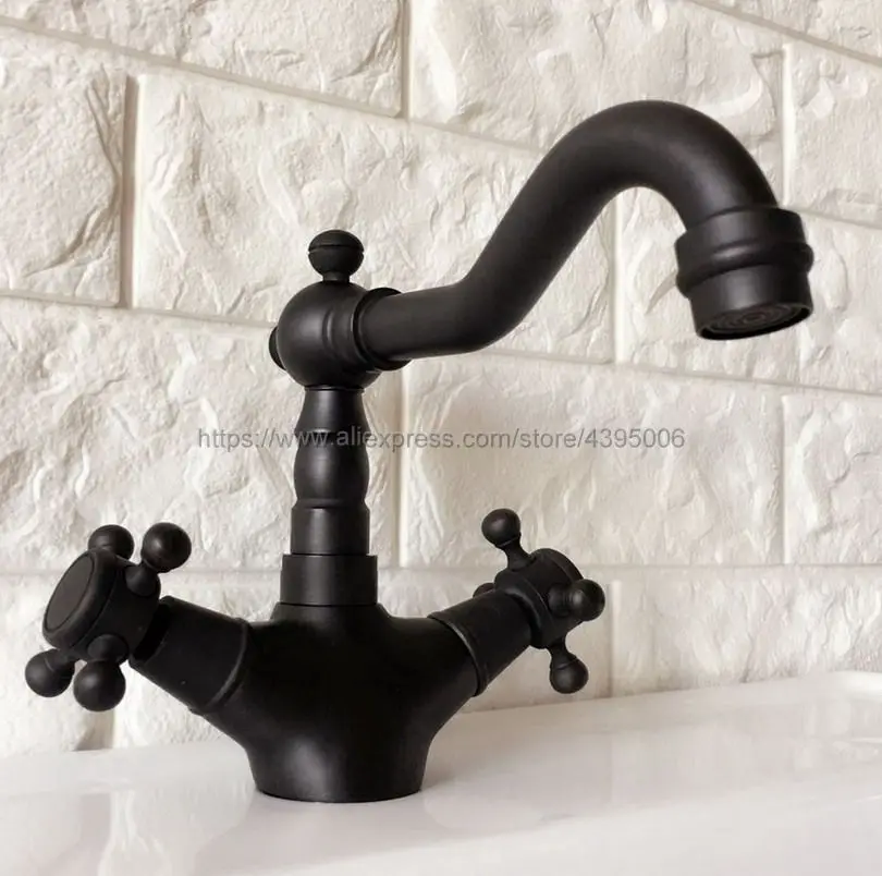 

Oil Rubbed Bronze Bathroom Basin Faucet Double Handle Deck Mount Basin Vessel Sink Mixer Tap Bnf346