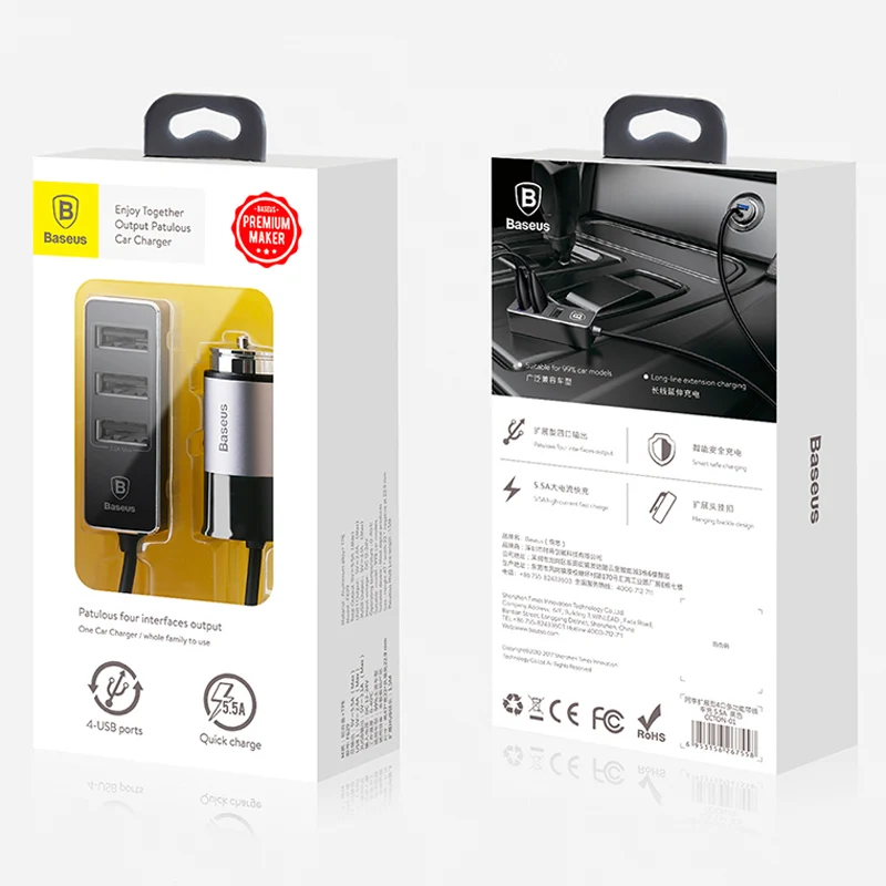Baseus Multi 4 Ports Usb Car Charger Multiple 5 5a Turbo Fast Car