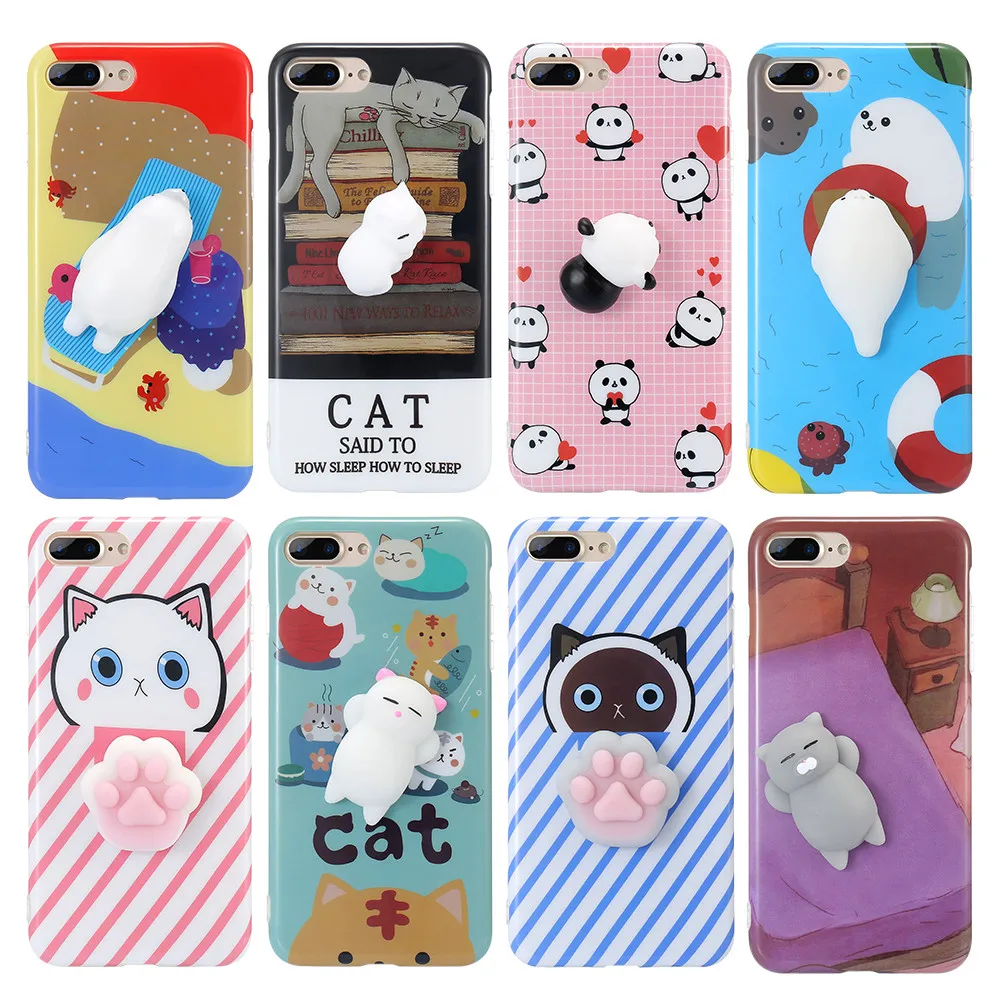 Kisscase для iPhone 6 6S 7 8 Plus Squishy Мобильный Телефонные Чехлы милый кот 3D Разминание чехол