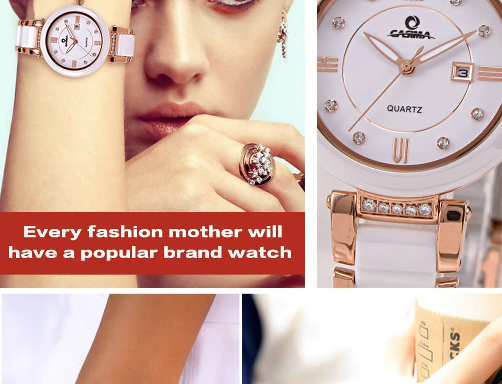 Роскошные Брендовые Часы женские модные роскошные изящные керамические женские Кварцевые водонепроницаемые светящиеся часы hands CASIMA2608