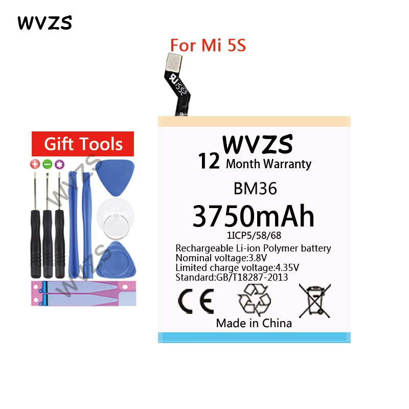 Wvzs 3750 мАч литий-полимерный аккумулятор большой емкости BM36 для Xiaomi mi 5S подлинные