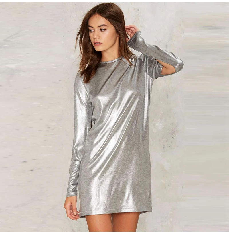 Metallic Silver Short Dress