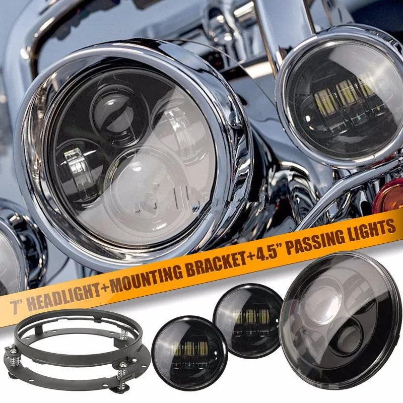 LED Projector Daymaker Headlight + Mounting Ring + Passing Lights For Harley