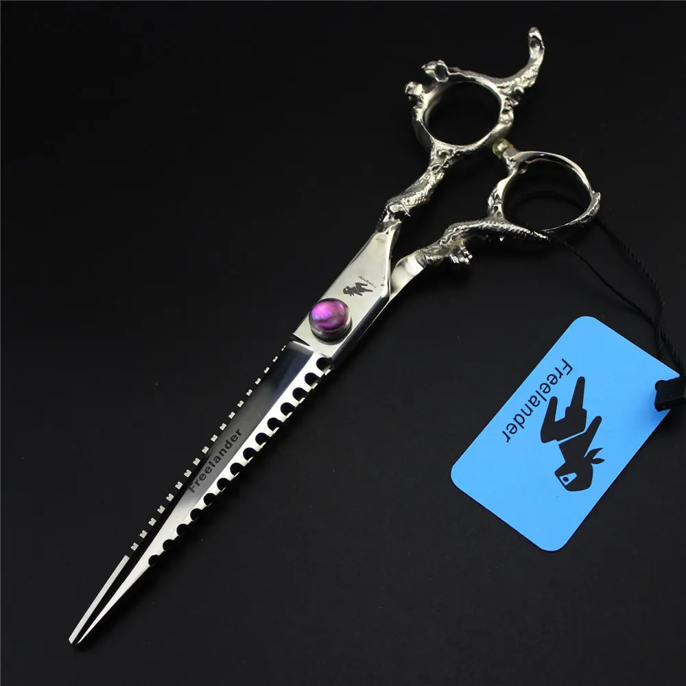 

7.0 inch Top Grade Professional Pet Scissors 440C Dog Grooming Shears Dragon/Curved Handle Teeth On Blade Hair Cutting Scissors