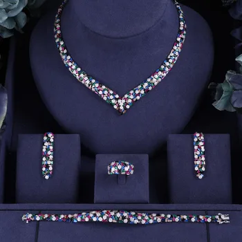 

ACCKING Luxury cubic zirconia necklace earrings ring bracelet full jewelry set for women bridal dress dinne accessoryr