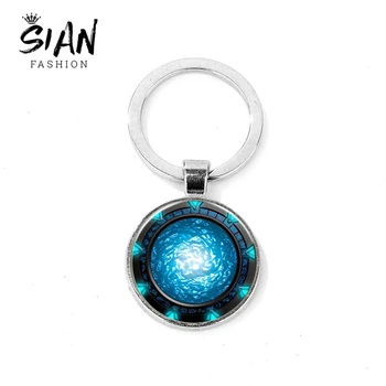 

SIAN New Arrival Stargate Portal Atlantis Keychain Handmade Art Picture Glass Cabochon Key Chain SGA TV Drama Jewelry Fans Gift