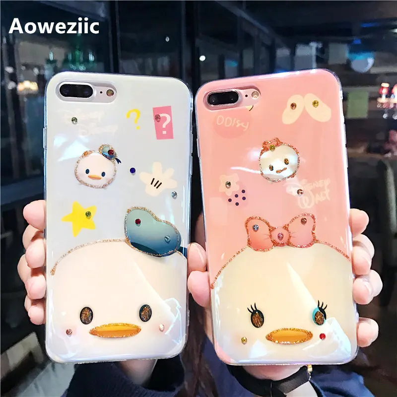 

Aoweziic Cute little yellow duck for iphone X XS mobile phone case 8plus cartoon Epoxy 6s 7 8plus female models tide shell