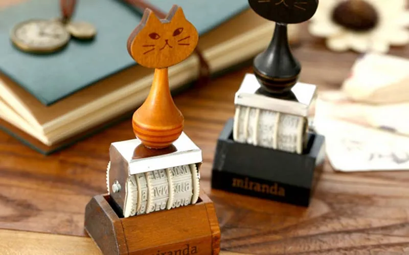 EZONE милый Миранда значок с изображением кота Ретро стиль Дата Цифровой уплотнитель валик для самостоятельной покраски ручка уплотнение дневник тростника уплотнение резиновый штамп школьные канцелярские принадлежности