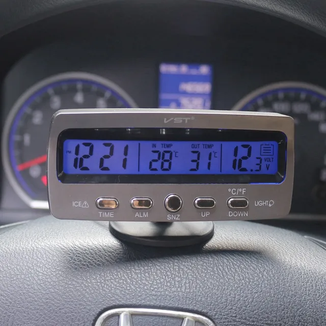 Car Thermometer Voltmeter Auto Indoor Outdoor Termometro Temperature Voltage Meter Alarm Clock