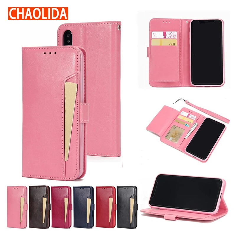 CHAOLIDA Pink Leather Mobile Case for IPhone X 6 6s 7 8 PLUS Card Pocket Small Money Snap PU Phone Holder Girl Wrist Strap |