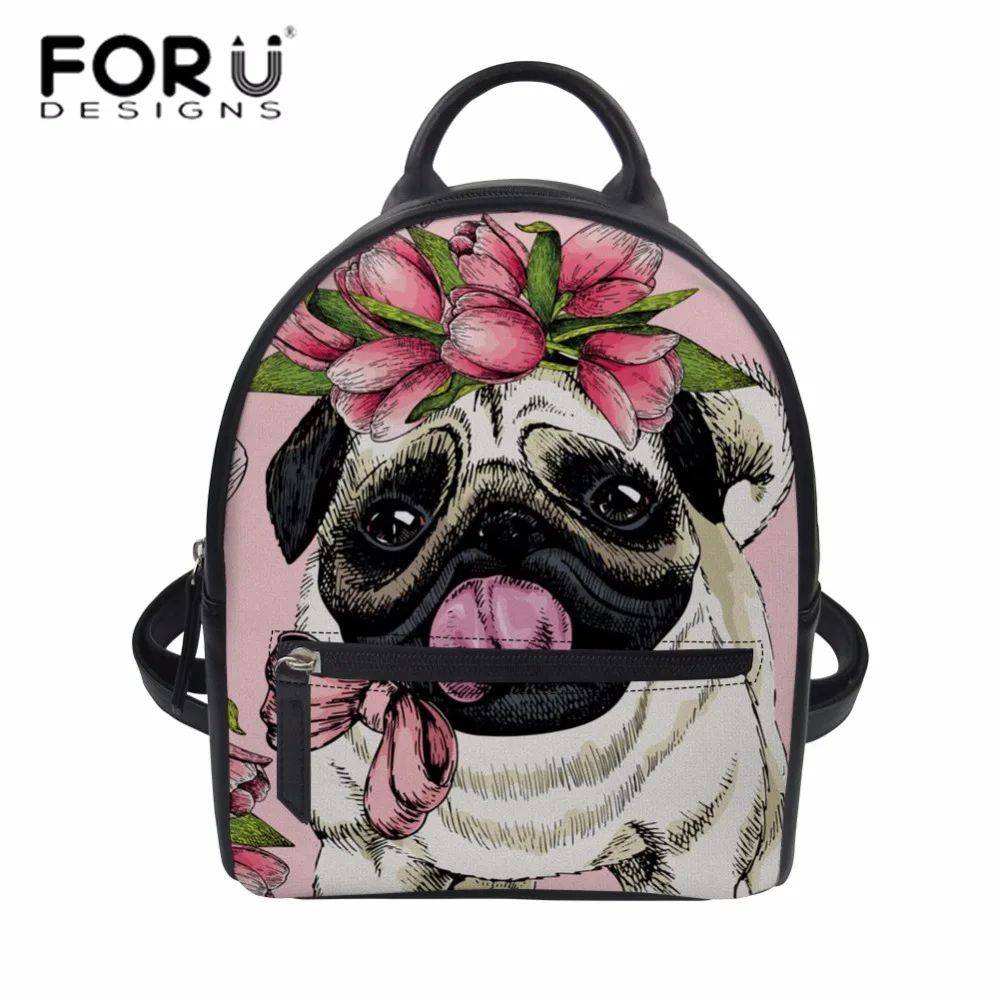 

FORUDESIGNS Women Backpacks Cute Pug Dog Printing Small Shoulder Backpack for Female Daypack Phone Pocket Girls Preppy Bagpack