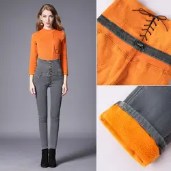 ARANSUE для женщин зимние большие размеры 6XL Высокая талия джинсы для бархат брюки девочек стрейч толще карандаш брюки Джинс