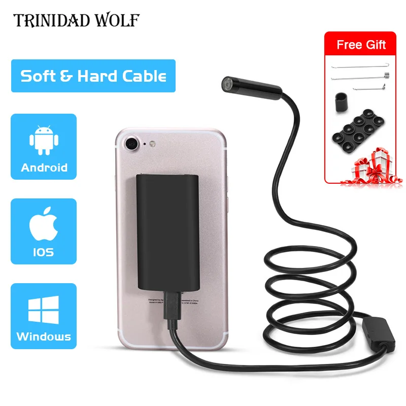 TRINIDAD WOLF WIFI эндоскоп камера жесткий мягкий кабель Инспекционная 8 мм 1 м IOS USB