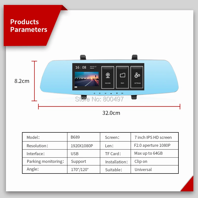 Автомобильный видеорегистратор FHD 1080 P 1" ips полноэкранный поток медиа зеркало заднего вида Выдвижная камера с двухканальной g-сенсорной камерой
