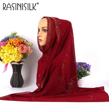 

Luxury Rhinestone Muslim Bubble Chiffon Hijabs Shawl Arab Women's Long Scarf Turban Islamic Female Headwear Wrap High Quality