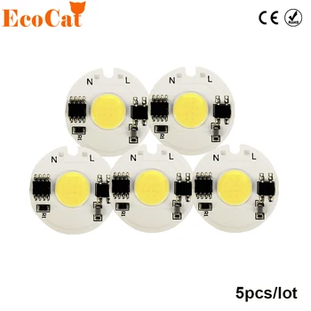 

5PCS LED COB Chip Light 3W 5W 7W 9W 10W 220V 230V Input Smart IC Cold White Warm White DIY For LED Spotlight Flood