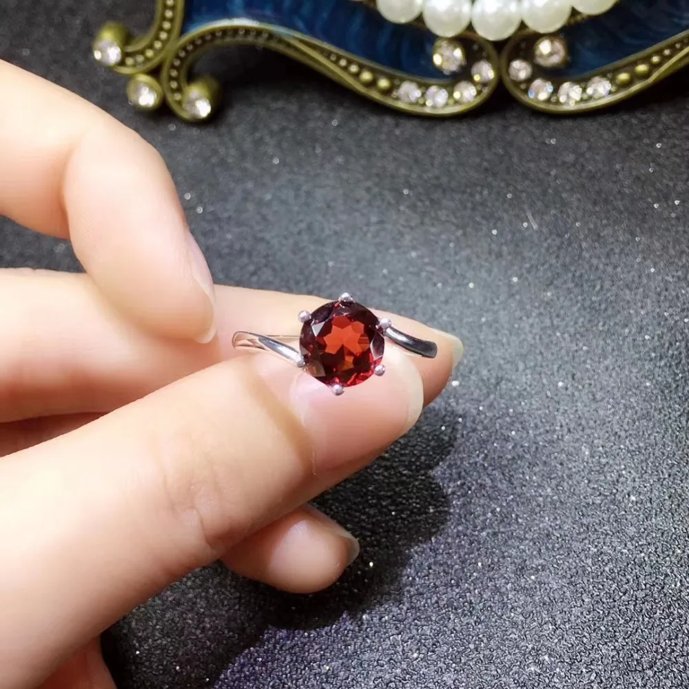 

Classic cute round Natural red garnet gem Ring S925 Silver Natural Gemstone Ring Women's girl wedding gift fine Jewelry