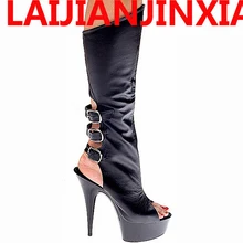 Laijianjinxia/с открытым носком 15 см туфли на платформе и высоком каблуке, туфли для танцев на шесте/Модельная обувь ботинки средней длины Пикантные сапоги до колена b-059