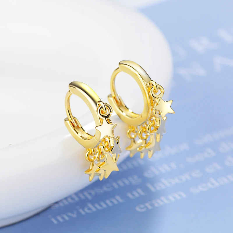 

Stars Pendants Silver Small Hoop Earrings Cool Silver Gold Color Loop Huggie Earrings Fashion Party Jewelry Gifts for Women Girl