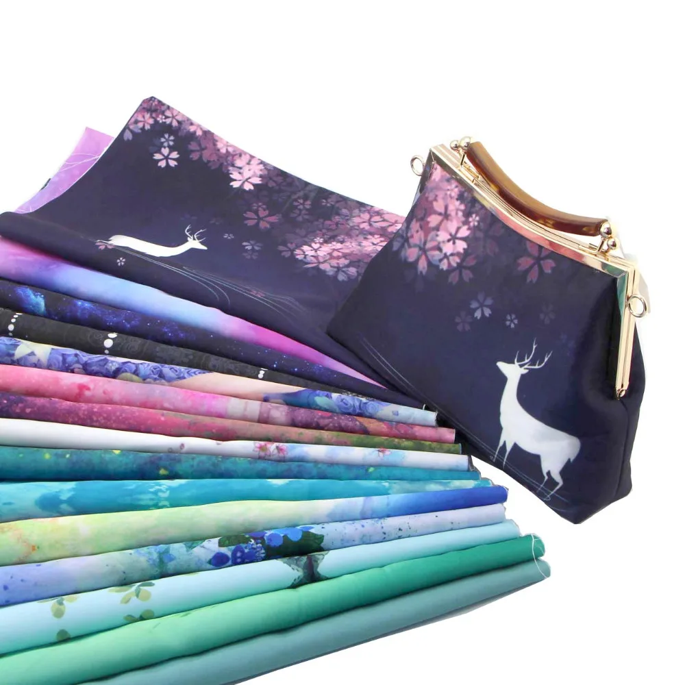 

2pcs 49*40cm Imitation Silk cloth digital printing fabric Cartoon flower pattern DIY patchwork Quilt Kiss Lock bag fabric