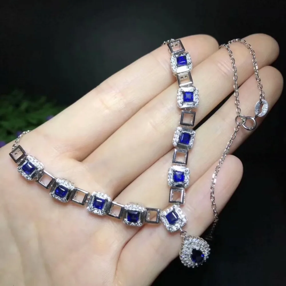 Натуральное Сапфировое Ожерелье Бирюзовое квадратное 3,5 мм Ожерелье из стерлингового серебра 925 пробы высококачественные ювелирные изделия. Свадебный банкет подарок