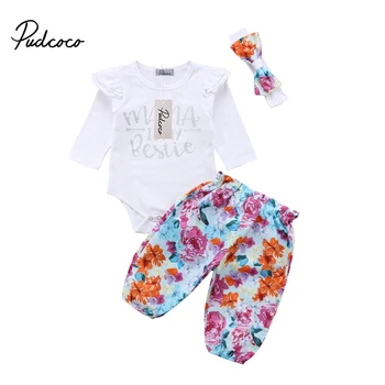 

2018 Brand New Toddler Infant Newborn Child Kid Baby Girl 3PCS Set Romper Jumpsuit Floral Pants Outfit Clothes