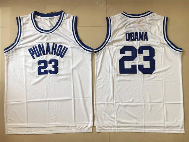 

Ediwallen Punahou Basketball Jerseys High School 23 Barack Obama Jersey Blue White Team Away Stitching Top Quality On Sale