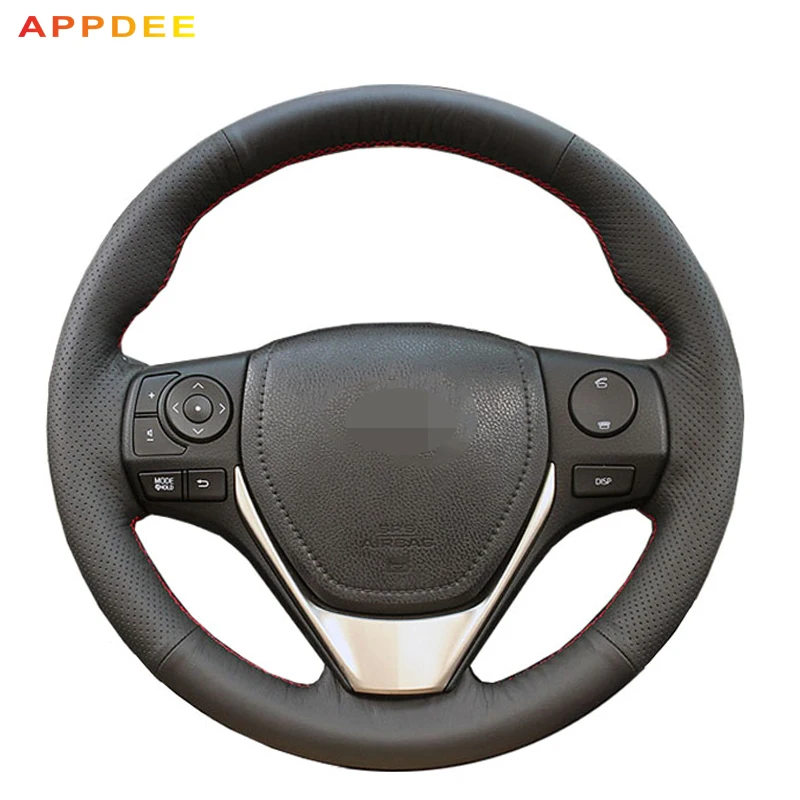 APPDEE Hand stitched Black Leather Steering Wheel Cover for Toyota RAV4