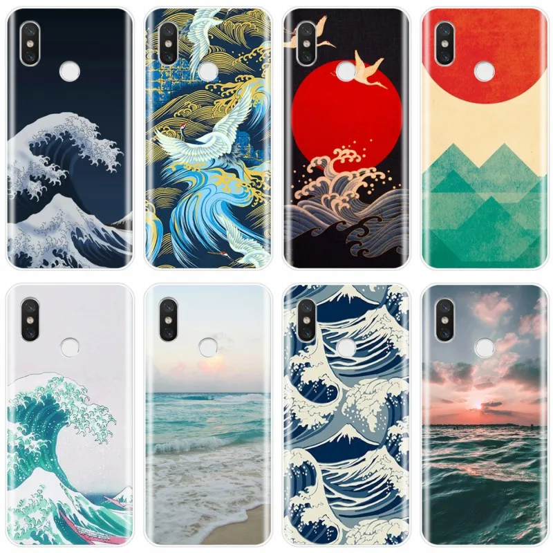 Wave Art японский зеленый ил Классический чехол из ТПУ для телефона xiaomi 4 4S 5 5C 5S PLUS 6 6X 8