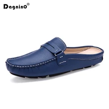 DAGNINO New Summer PU Leather Lazy Loafers Shoes Mens Hollow Out Breathable Half Sandals Driving Peas Shoes Flats Zapatos Hombre
