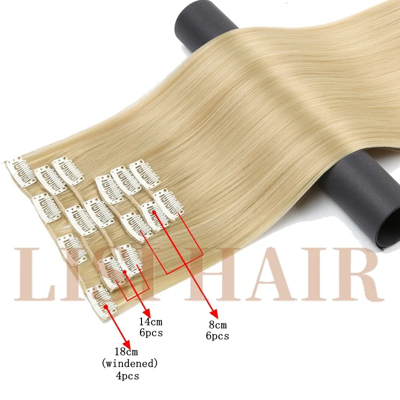 LISI HAIR Six Piece 56Cm 24 Inch Long Synthetic Hair 16 Clips Synthetic Fake False Hairpiece Clip In Hair Extension