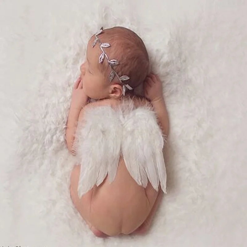 

0-6M Baby Angel Photo Props White Wings with Headware Infant Newborn Baby White Photo Props