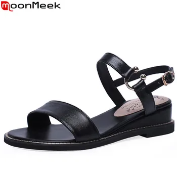 

MoonMeek 2019 summer new shoes woman buckle sandals women Casual genuine leather shoes women low heels wedges shoes women