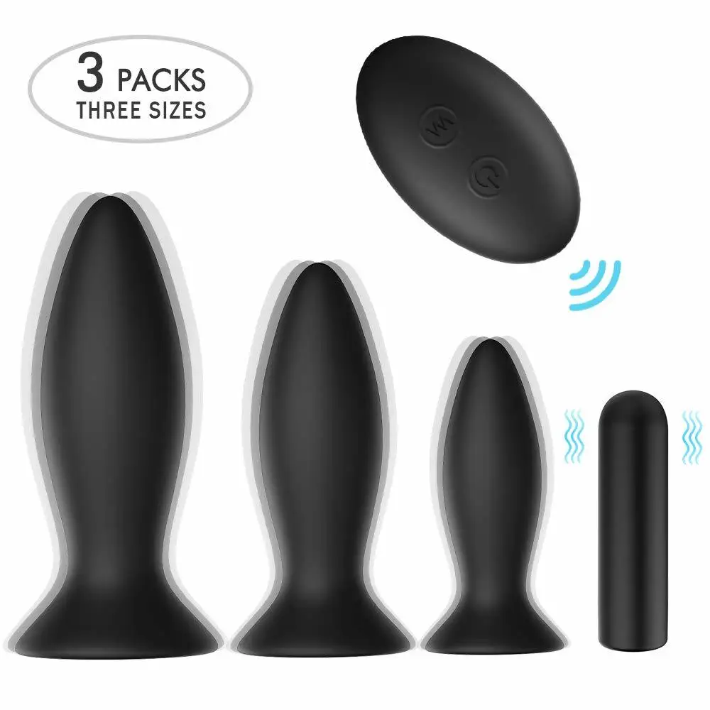 Set Anal Plug Training Vibrators Remote Control 9 Vibration Modes Sex Toys With Suction Cup Base