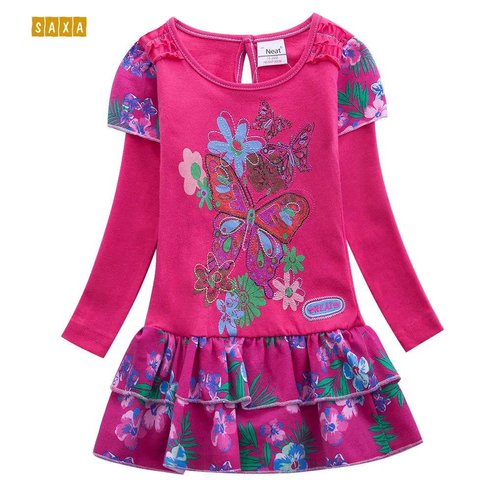Girls Dress 2019 Spring and Autumn Children's Dress Cotton Butterfly Embroidery Stitching Girl Long Sleeve Dress