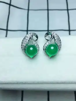

C3#925 silver inlaid natural chalcedony earrings, clean and bright