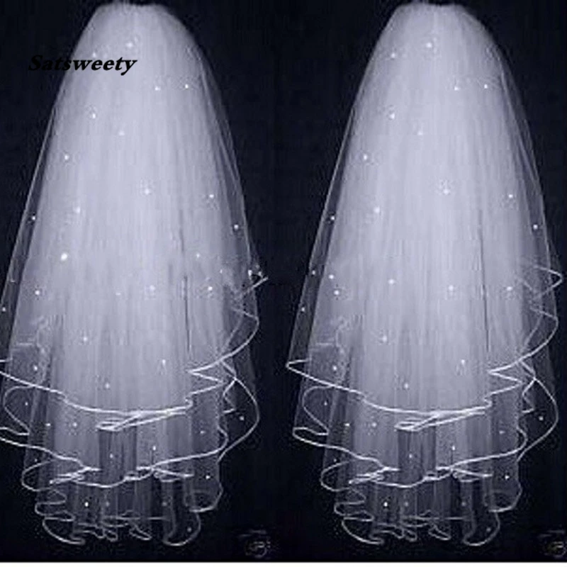 Wedding Accessories 2024 Pearls Tulle Long Cathedral Wedding Veil Ribbon Edge Bridal Veil with Comb veu de noiva longo