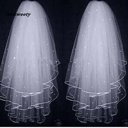 Wedding Accessories 2021 Pearls Tulle Long Cathedral Wedding Veil Ribbon Edge Bridal Veil with Comb veu de noiva longo
