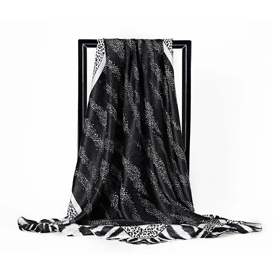 Luxury Leopard Printed Scarf Women Classic Black White Striped Square Scarves Unisex Decorative Silk Neck Satin Bandana |