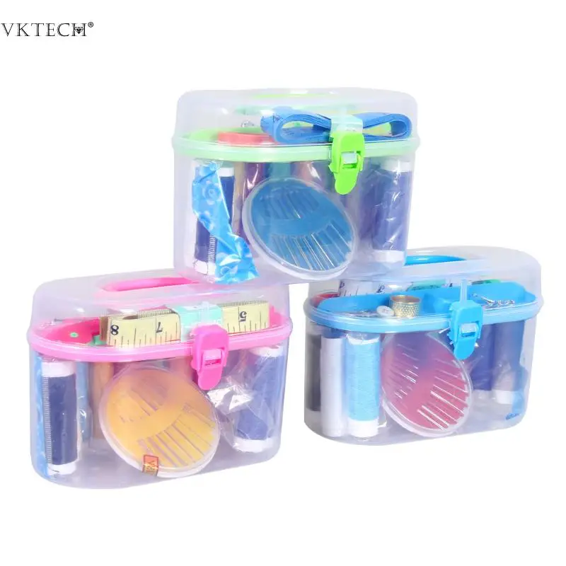 

1Set Sewing Needlework Scissors Threads Measure Tape Thimble Set Storage Box Polyester Sewing Thread Travel Sewing Tools Kits