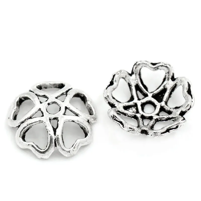 

New 100PCs Metal Bead Caps Hollow Flower Antique Silver Bead Caps For Making Necklace & Bracelet Stoppers 10mmx10mm(3/8"x3/8")