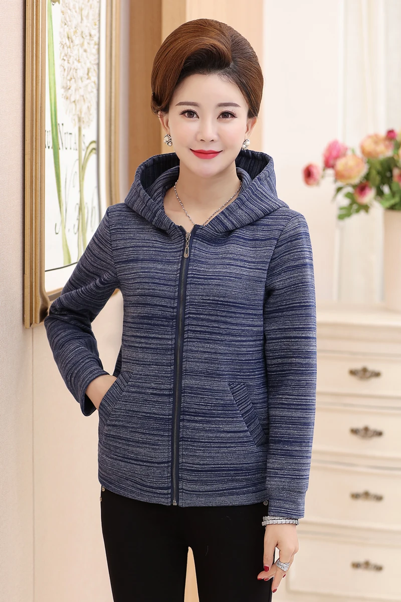 Middle Aged Women Hooded Jacket Coat Mother Spring And Autumn Coat 40