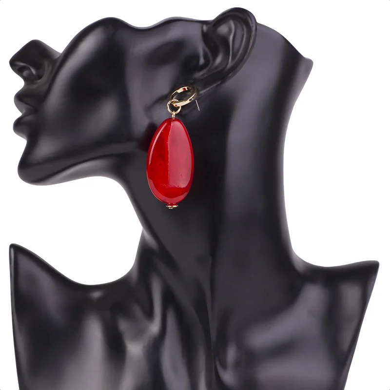Trendy Dangle Fashion Resin Earrings for Women Big Long Geometric Red Acrylic Drop Earring Round Metal Wedding Gifts New Jewelry (5)