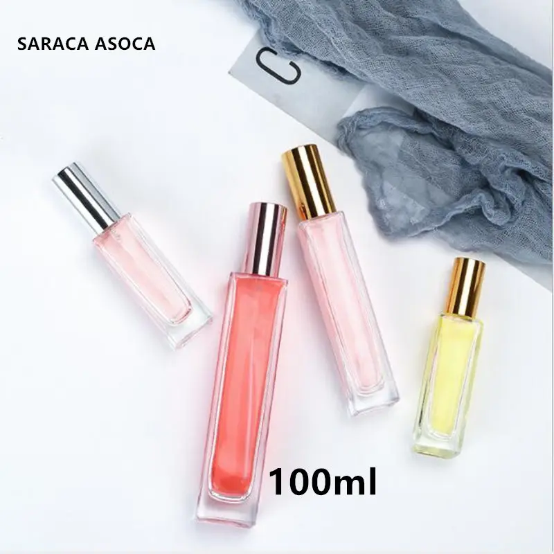 

100ml Square Thick Transparent Glass Bottle Spray Perfume Bottle High-grade Sprayer Big Capacity Bottling 10pcs/lot