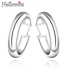Silver Hoop Earrings for Women Smooth Big Circle Round Earring Ear Cuff Fashion Silver 925 Jewelry Brinco Feminino Hellomiss cuff antique silver color circle hoop earrings